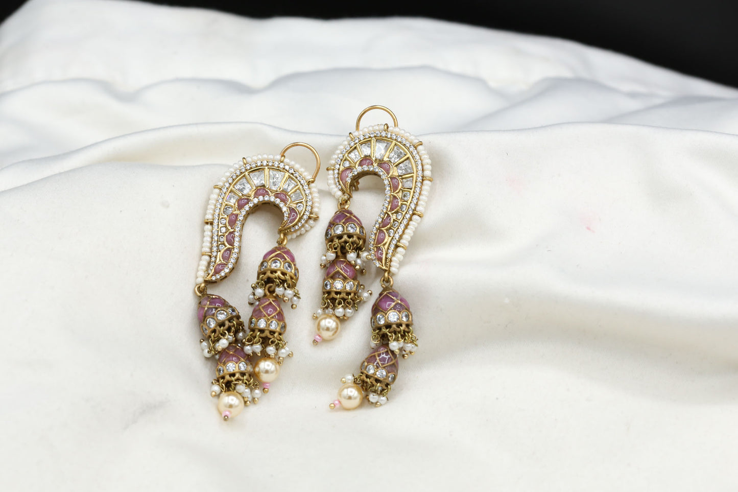 Tanvi Takkar Kundan Polki Kundan Jhumka -Pink