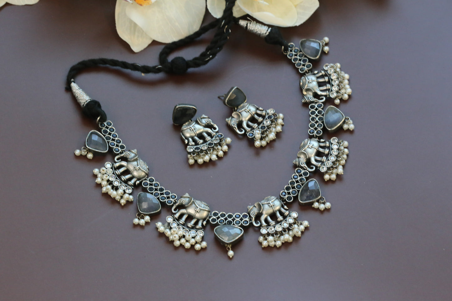 Gajraj Oxidized Necklace Set - Gray