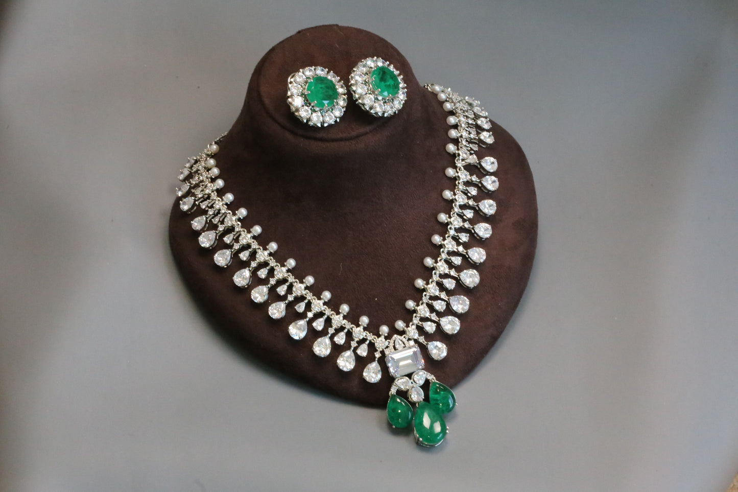 Tarini Premium Quality CZ & Doublet Necklace Set - Emerald Green