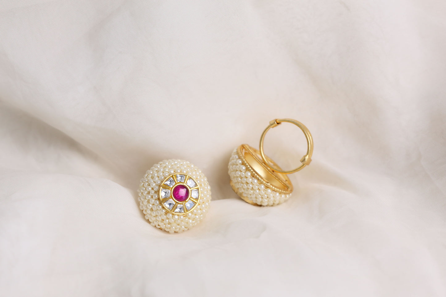 Kundan Polki Pear Rings (Adjustable)