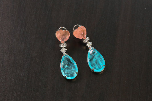 Hiya Doublet Silver Finish Earrings (101-83) - Aqua