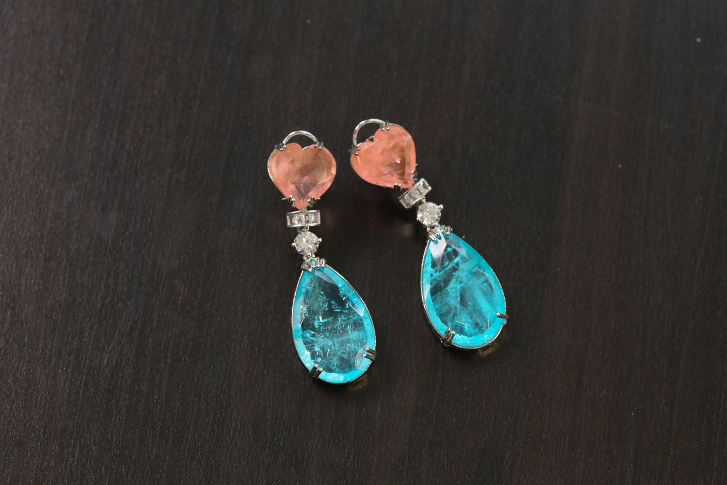 Hiya Doublet Silver Finish Earrings (101-83) - Aqua