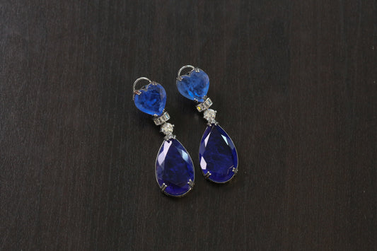 Hiya Doublet Silver Finish Earrings (101-84)- Blue