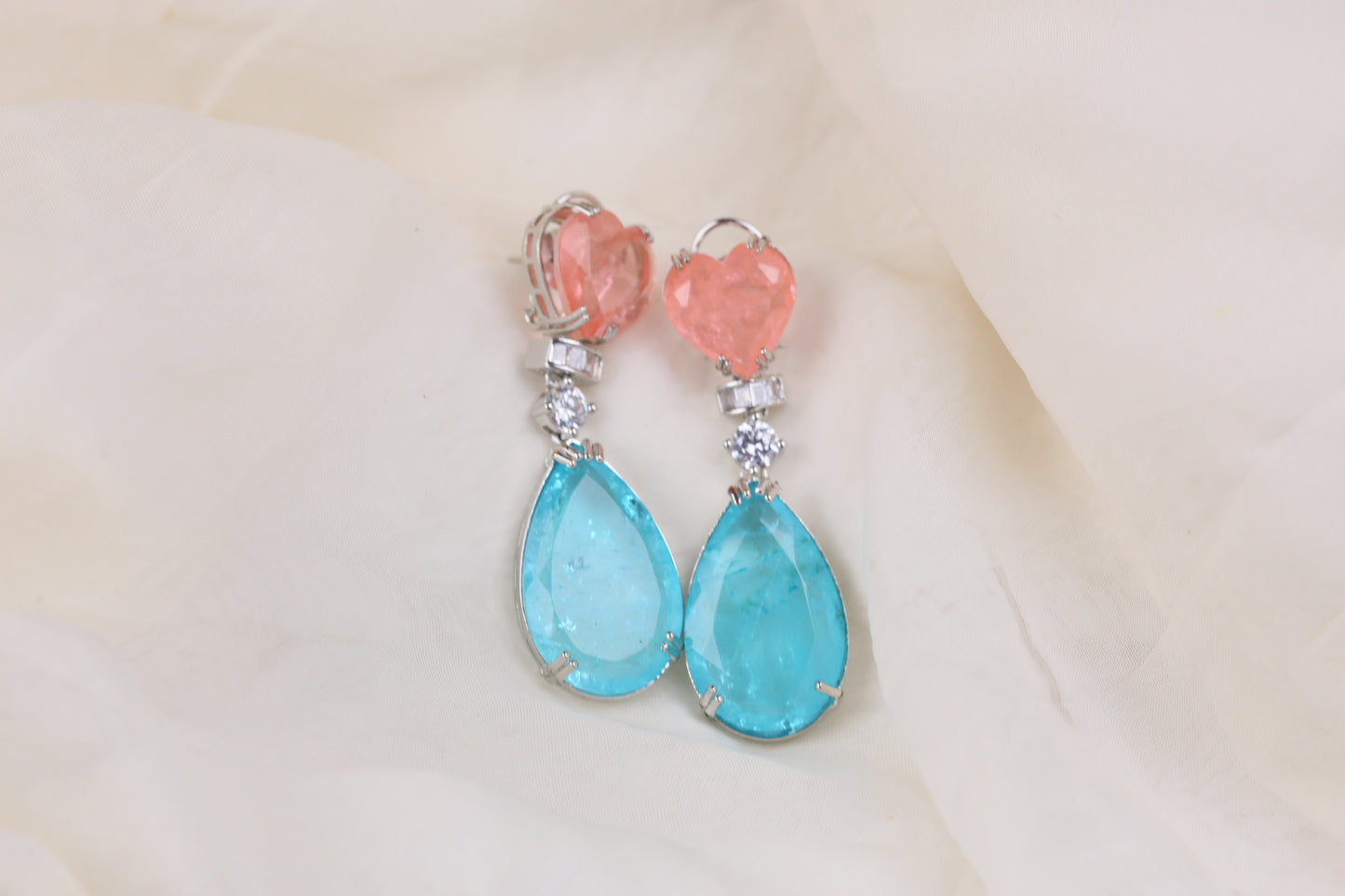 Hiya Doublet Silver Finish Earrings (101-83) - Aqua