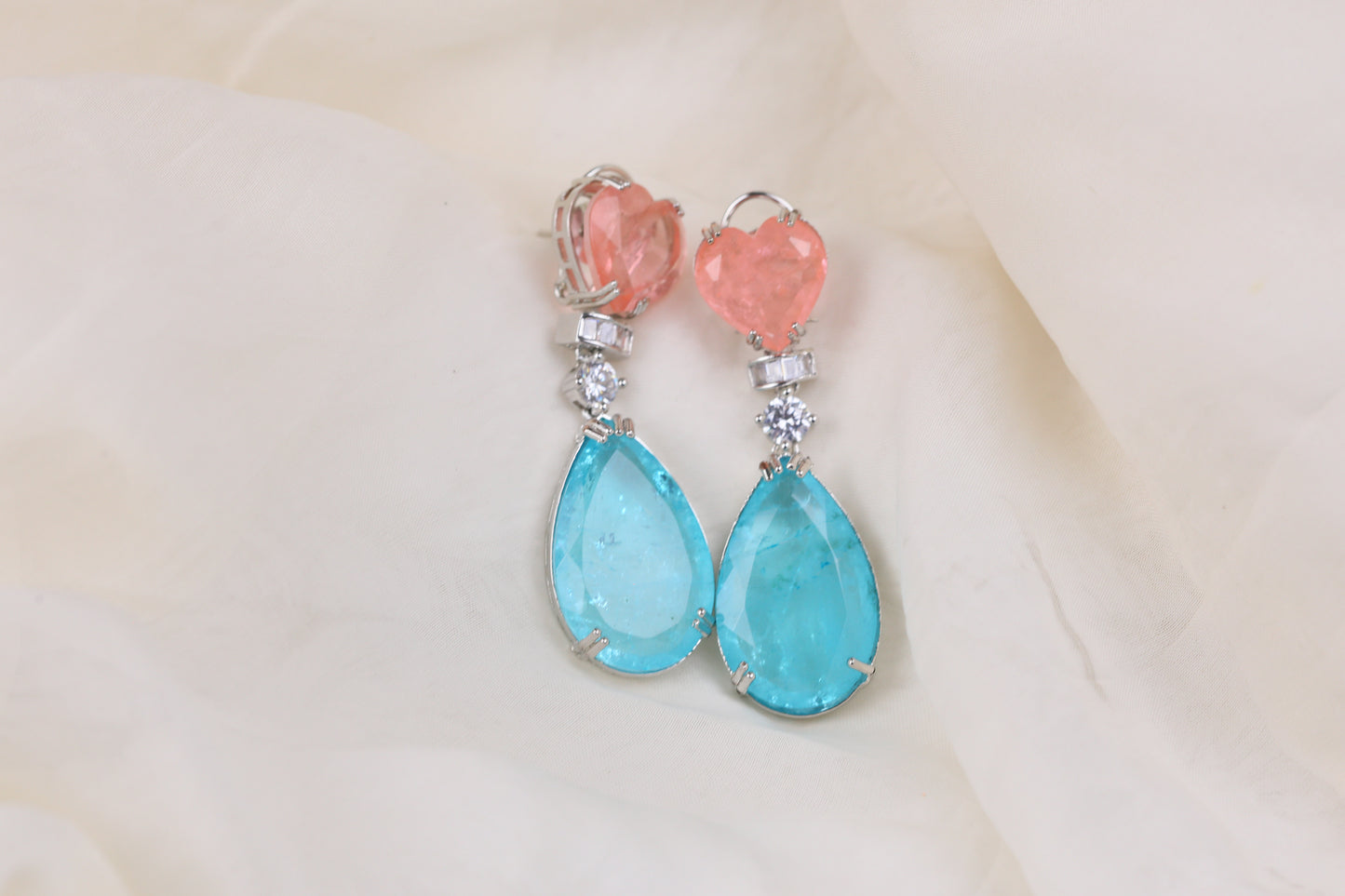 Hiya Doublet Silver Finish Earrings (101-83) - Aqua
