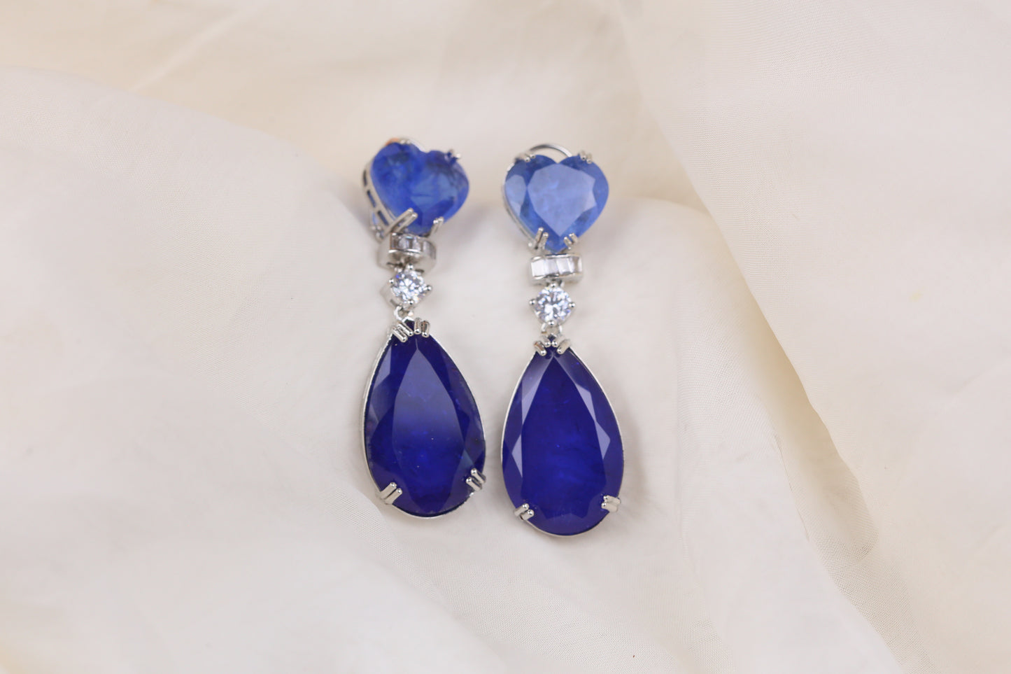 Hiya Doublet Silver Finish Earrings (101-84)- Blue