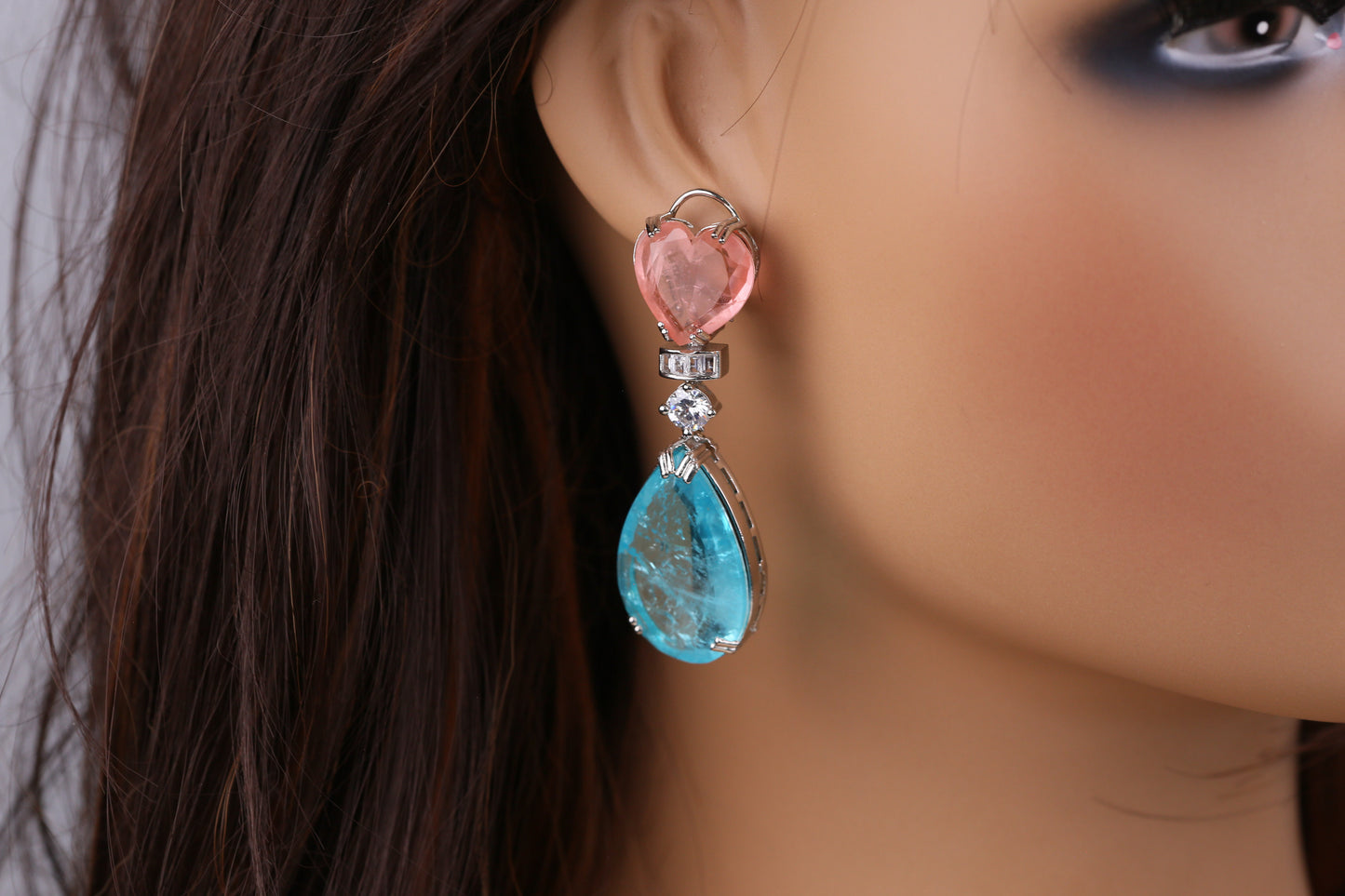 Hiya Doublet Silver Finish Earrings (101-83) - Aqua
