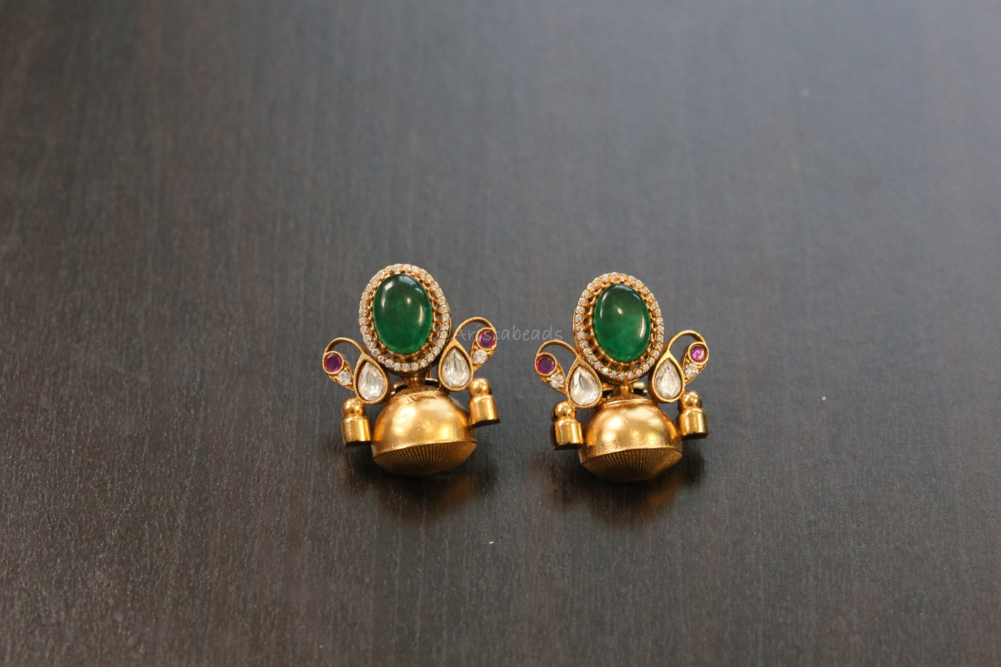 Gargi Antique Gold Designer Earrings - Green(101-85)