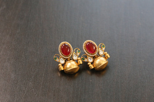 Gargi Antique Gold Designer Earrings -Ruby (101-86)