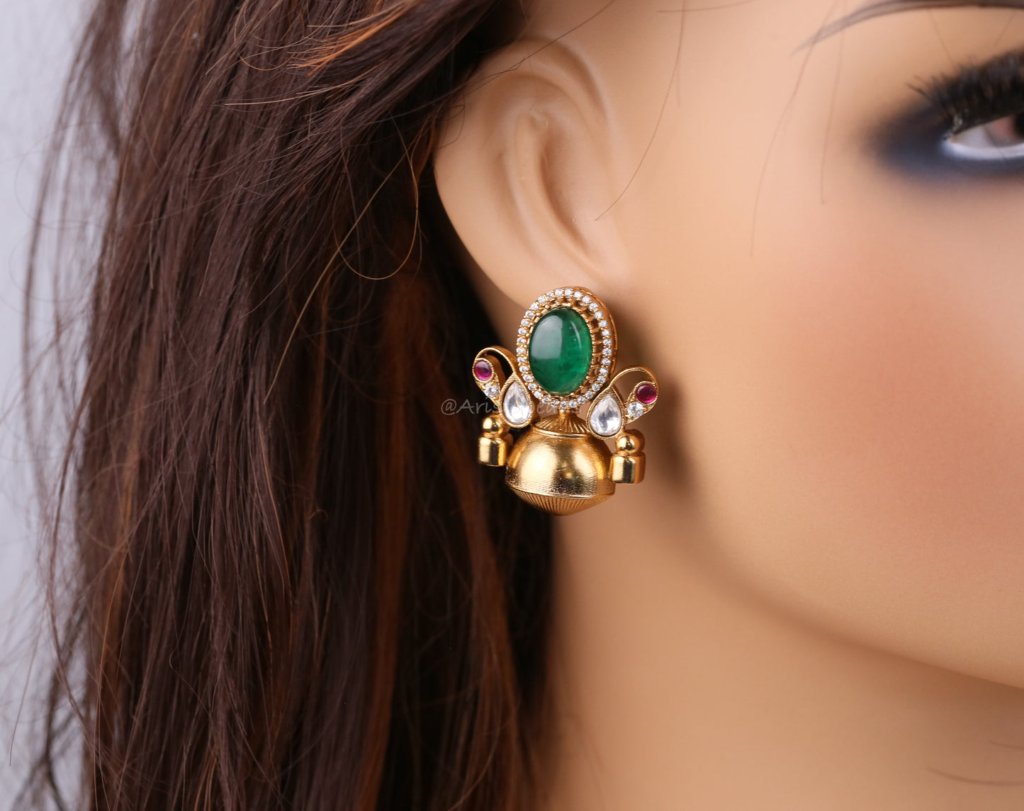 Gargi Antique Gold Designer Earrings - Green(101-85)