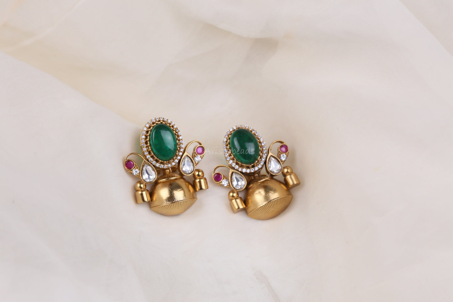Gargi Antique Gold Designer Earrings - Green(101-85)
