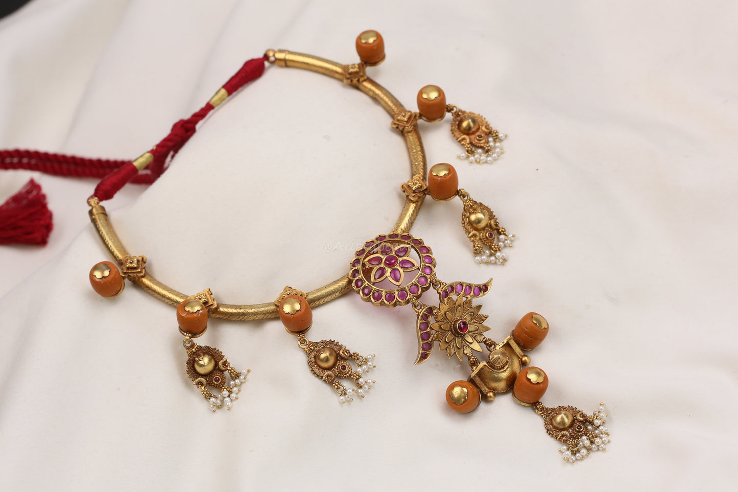 925 One Of A Kind African Coral Kemp Temple Hasli Necklace