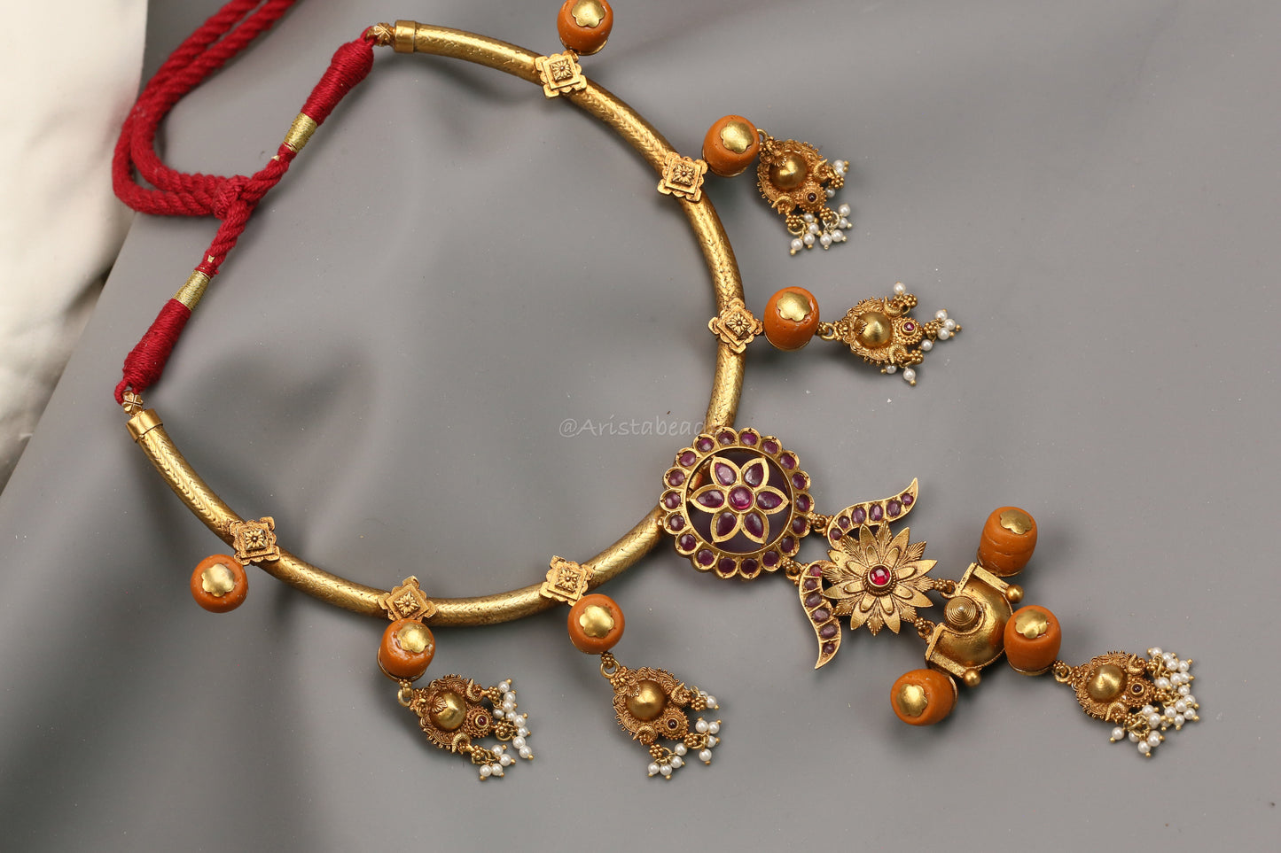 925 One Of A Kind African Coral Kemp Temple Hasli Necklace