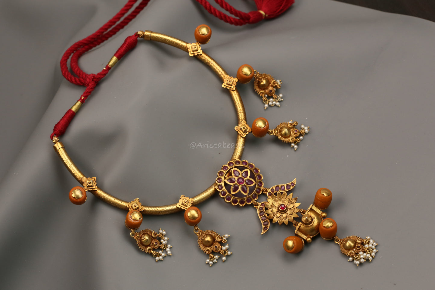 925 One Of A Kind African Coral Kemp Temple Hasli Necklace