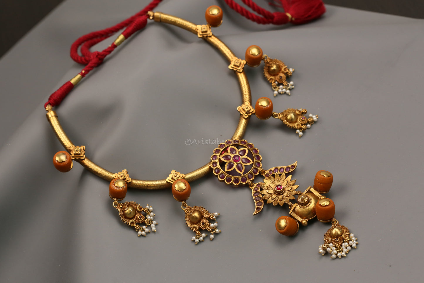 925 One Of A Kind African Coral Kemp Temple Hasli Necklace