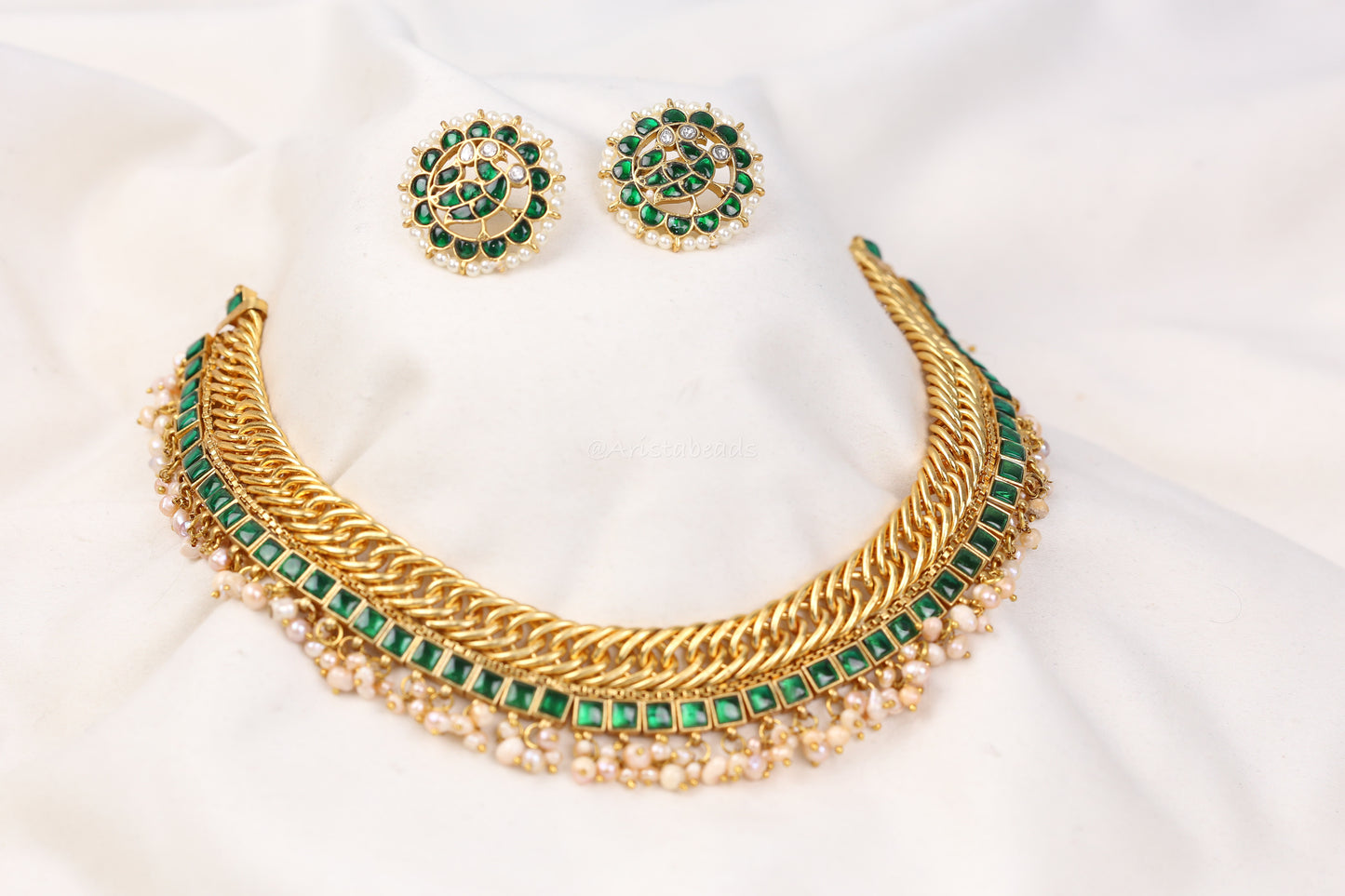 Real Pearls Handmade Jalebi Necklace - Green (103-96)
