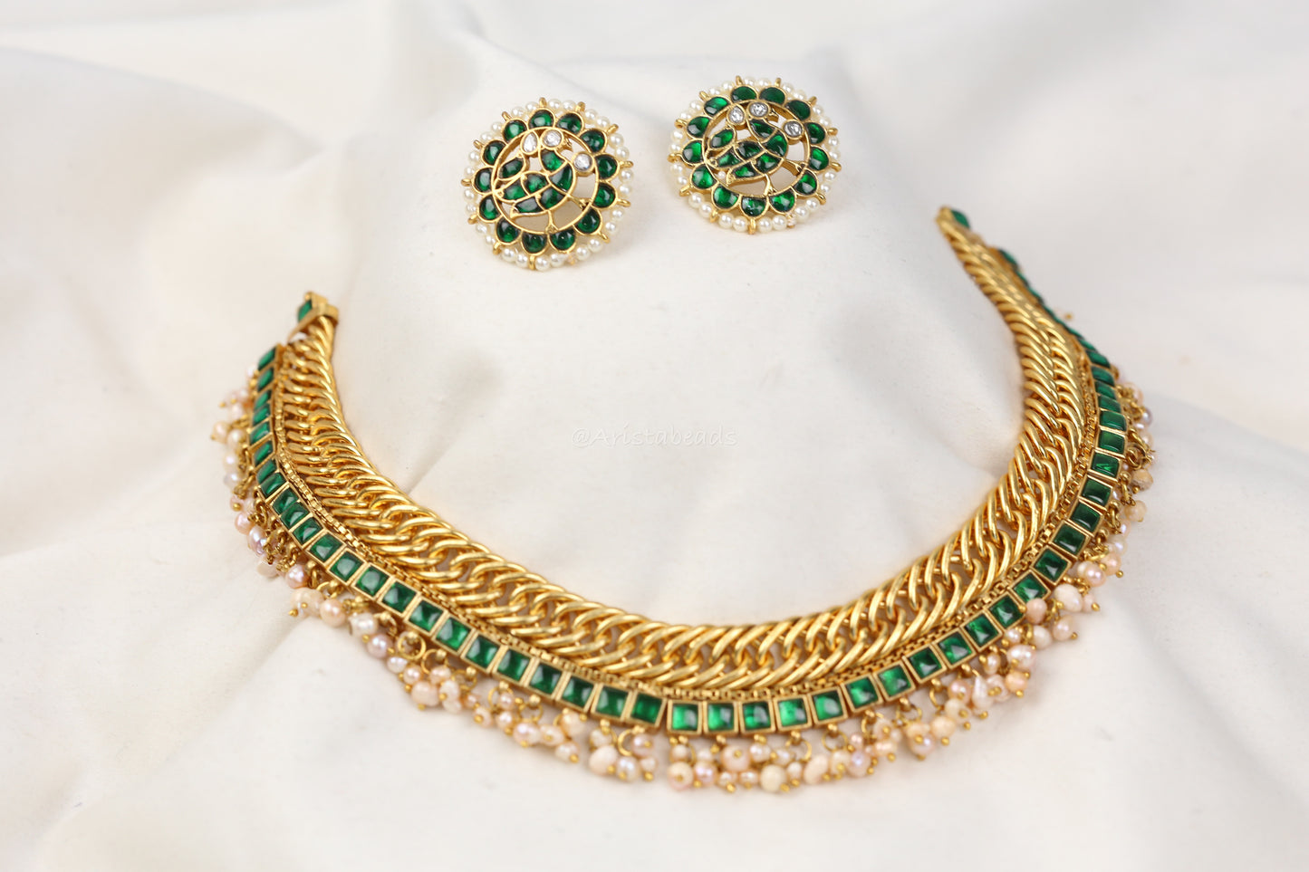 Real Pearls Handmade Jalebi Necklace - Green (103-96)