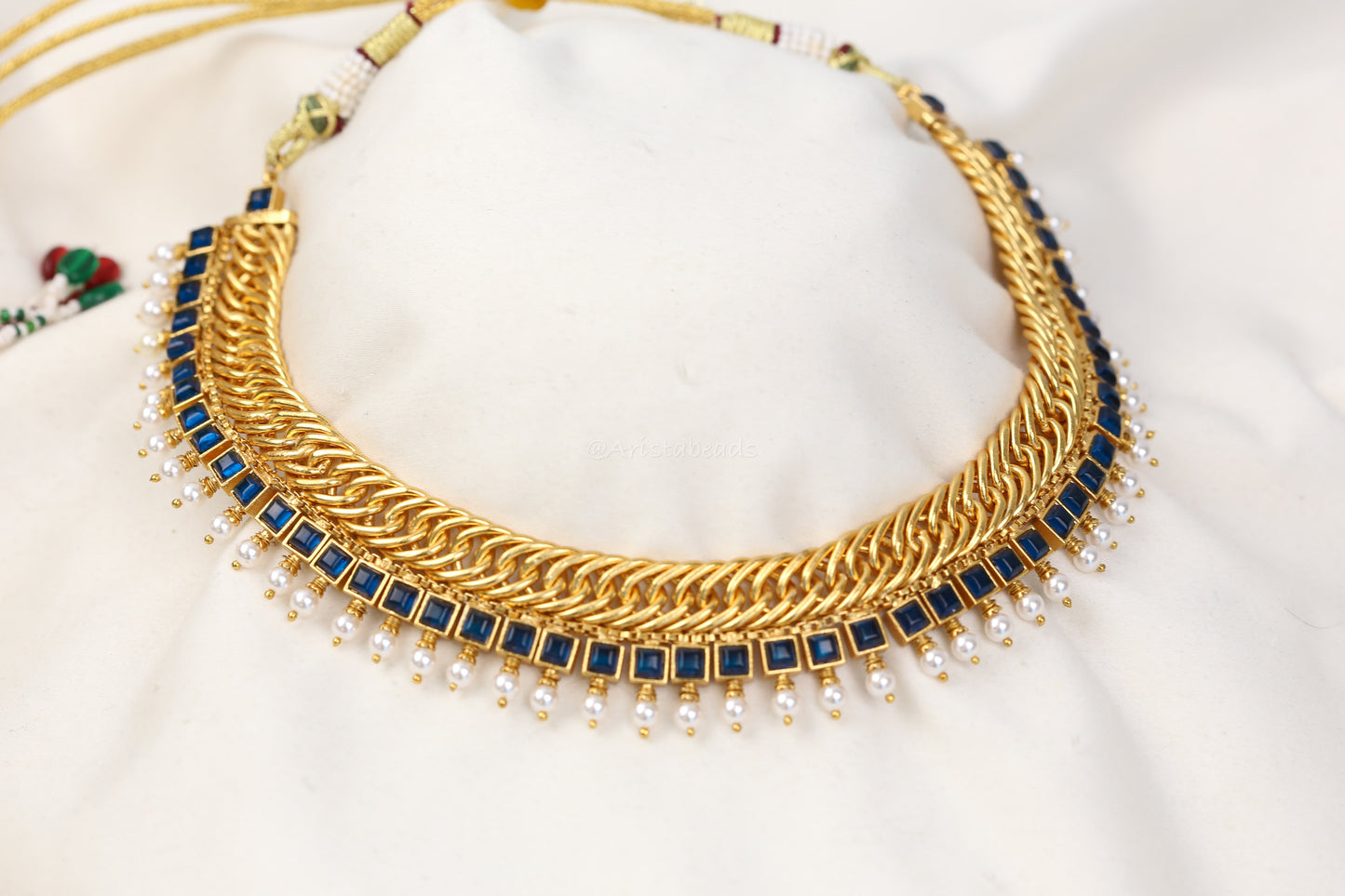 Reversible Shell Pearls Handmade Jalebi Necklace - Blue (103-94)