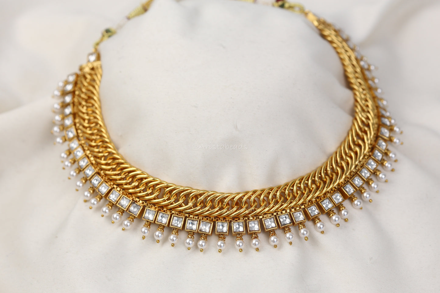 Reversible Shell Pearls Handmade Jalebi Necklace - Blue (103-94)