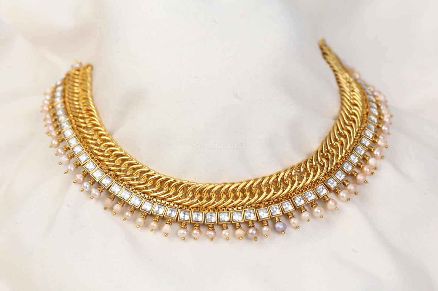 Reversible Real Pearls Handmade Jalebi Necklace -Multi (103-94)
