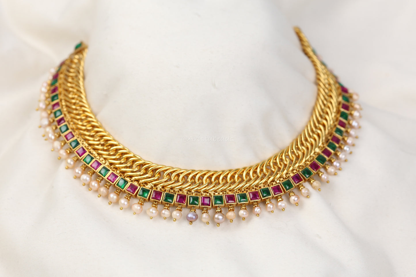 Reversible Real Pearls Handmade Jalebi Necklace -Multi (103-94)