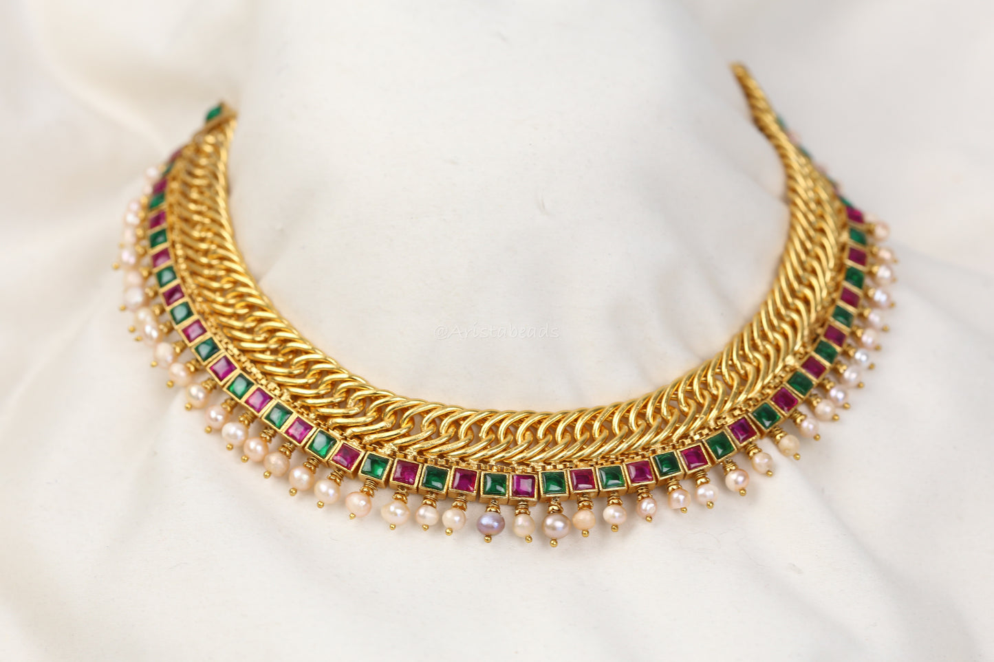 Reversible Real Pearls Handmade Jalebi Necklace -Multi (103-94)