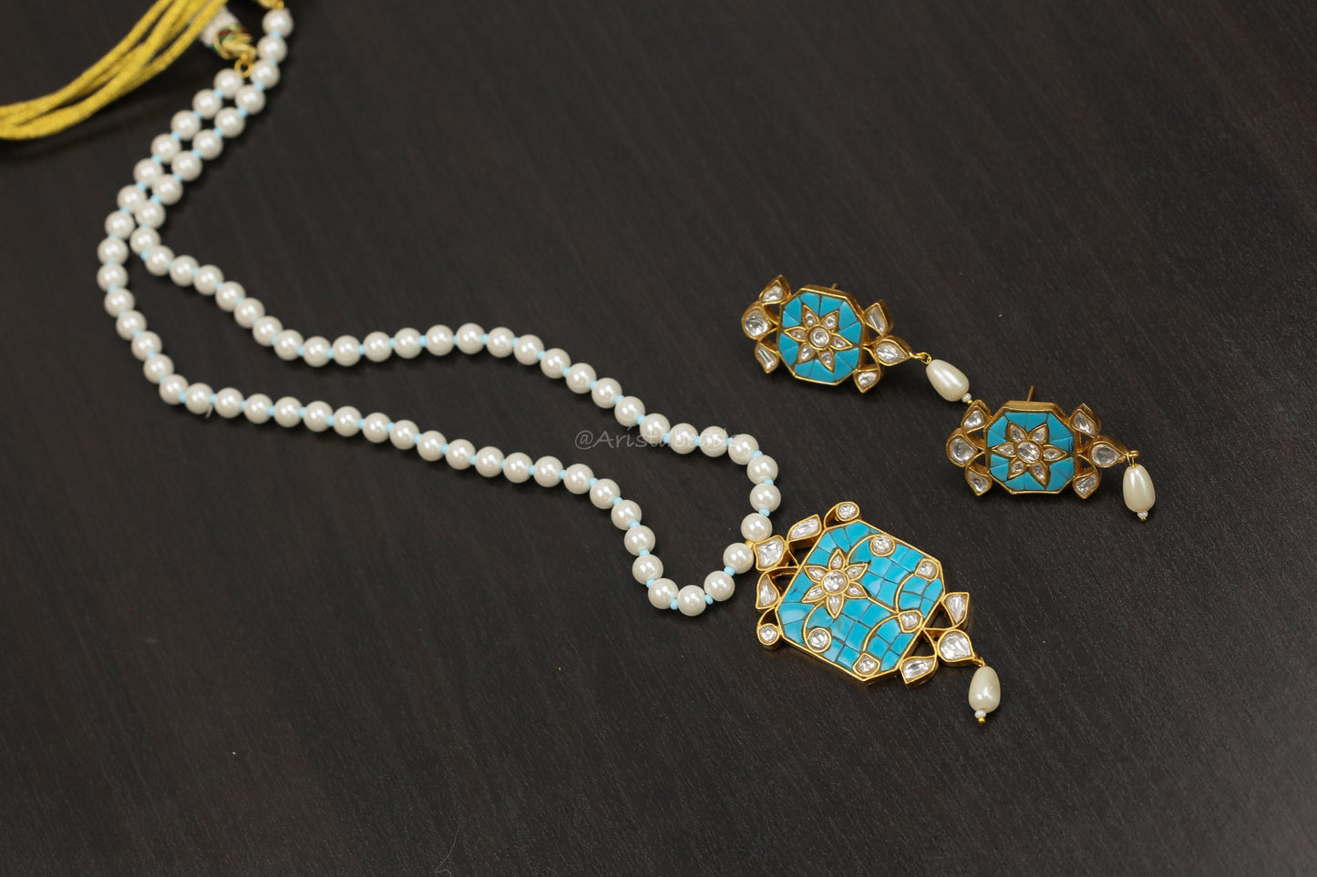 Jadau Takkar Kundan Work Necklace Set (104-13) - Turquoise