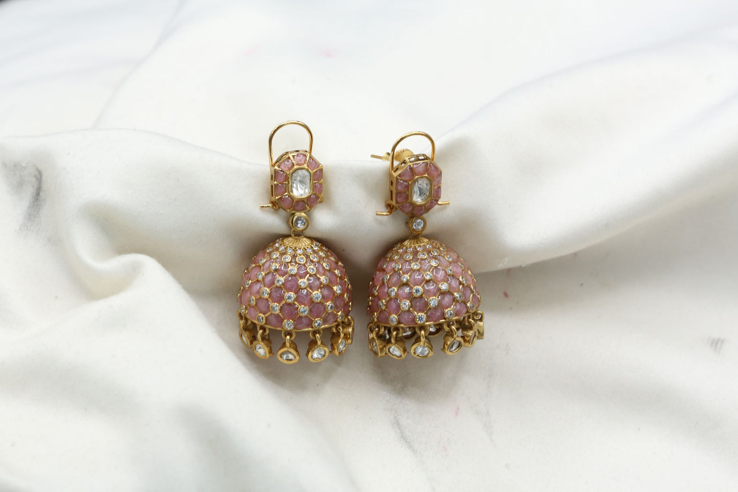 Takkar Kundan Polki Kundan Jhumka - Pink