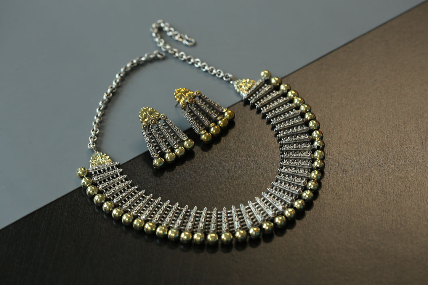 Dual Tone Brass Necklace Set