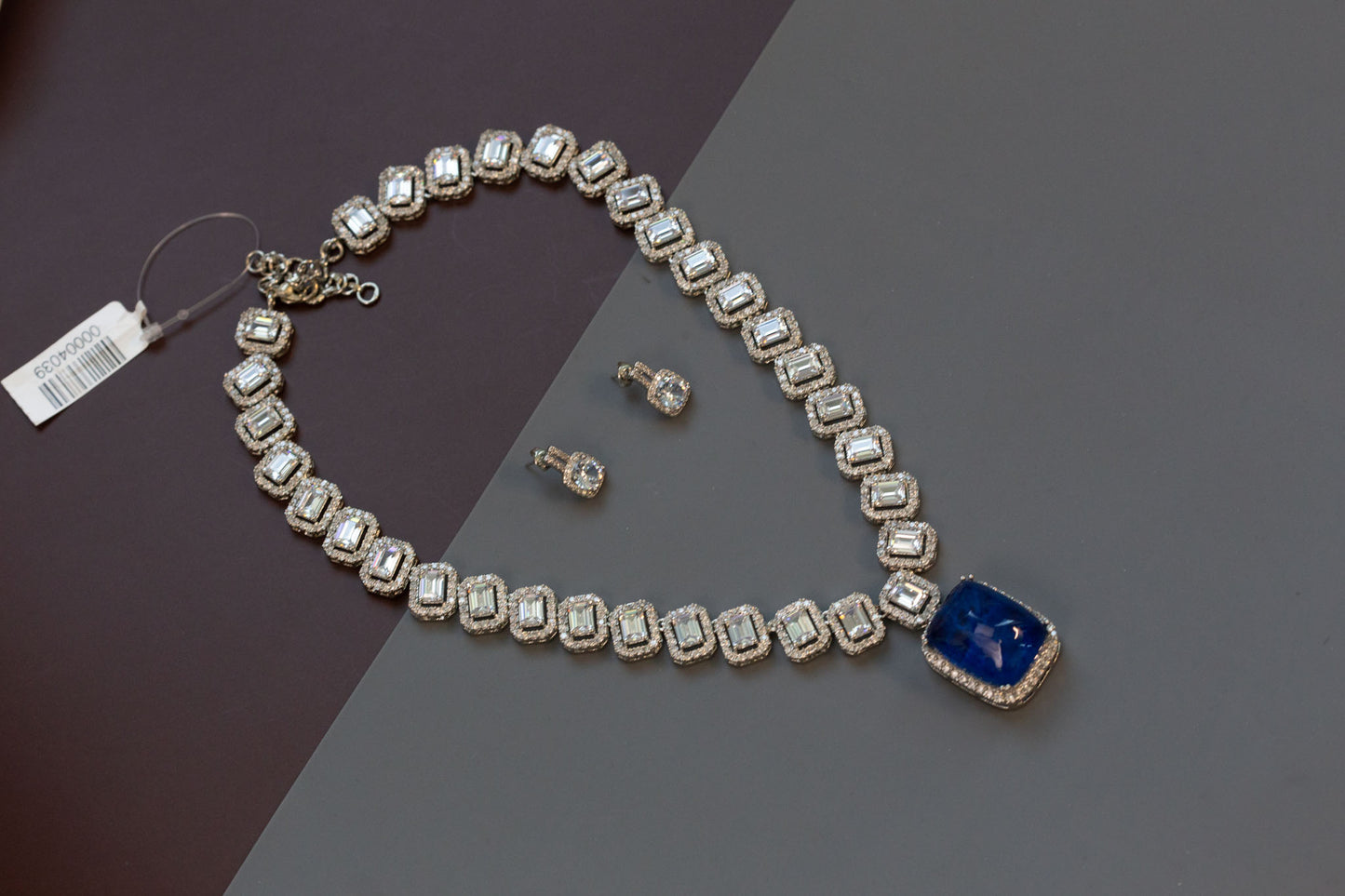 Blue Doublet Micro CZ Tiara Necklace Set