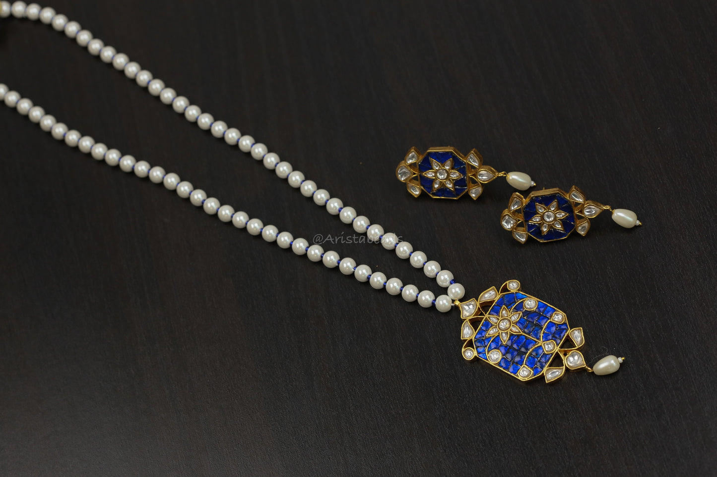 Jadau Takkar Kundan Work Necklace Set (104-14) - Blue