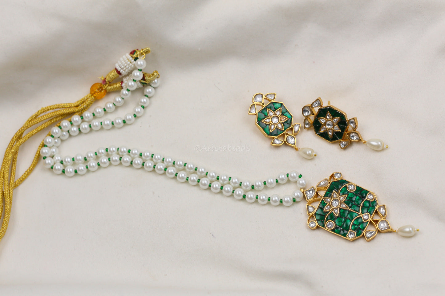 Jadau Takkar Kundan Work Necklace Set (104-16)- Green