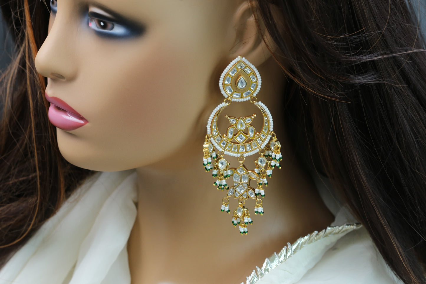Clear Kundan Jadau Chandbaali Earrings