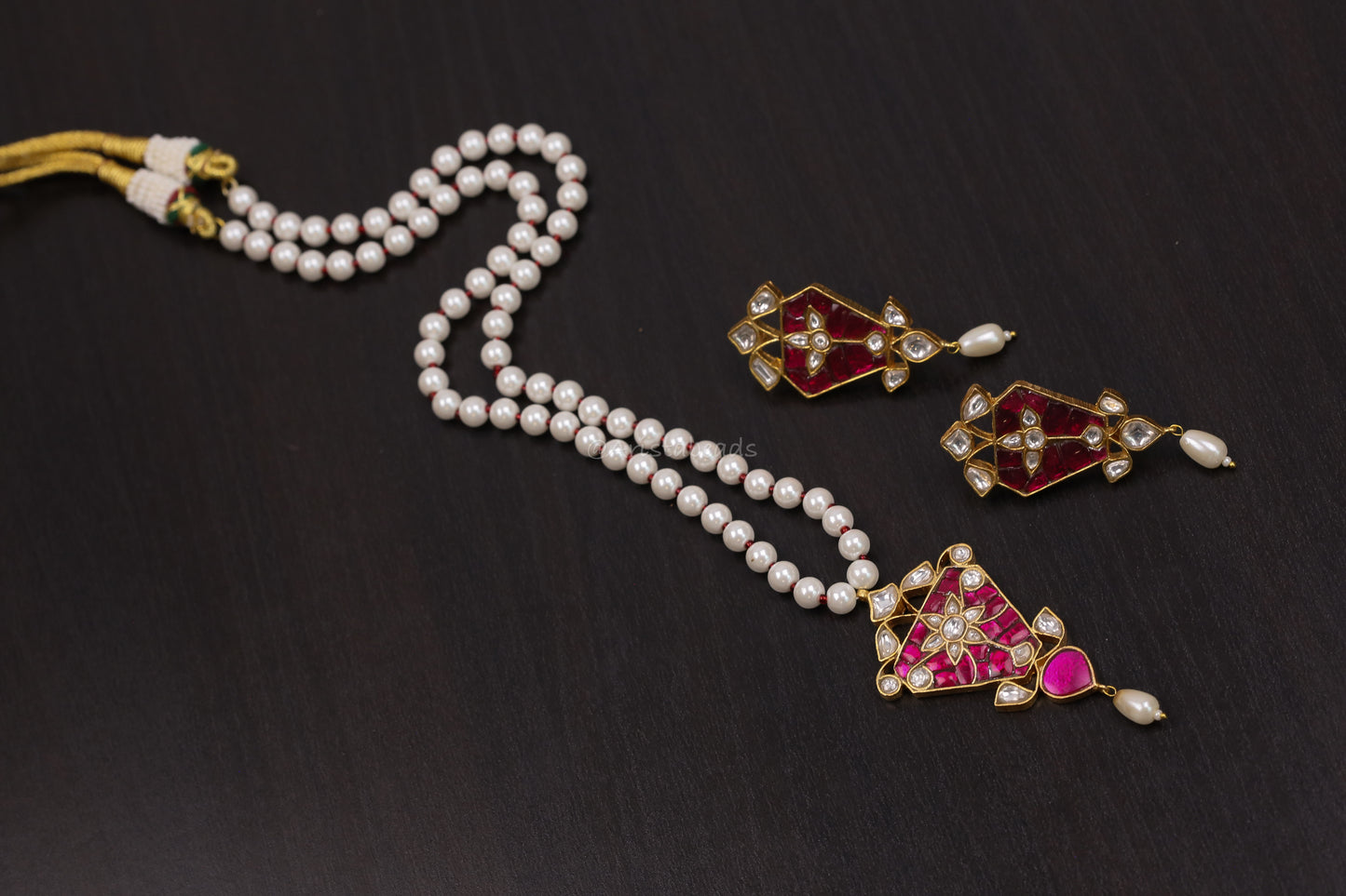Jadau Takkar Kundan Work Necklace Set (104-18)- Ruby