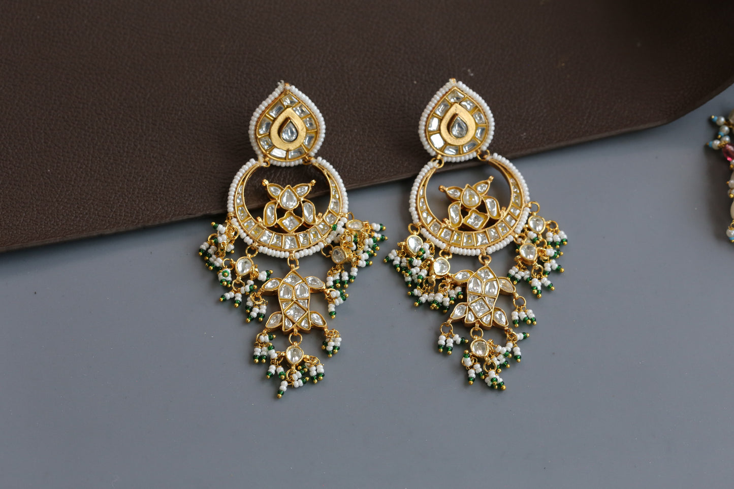 Clear Kundan Jadau Chandbaali Earrings