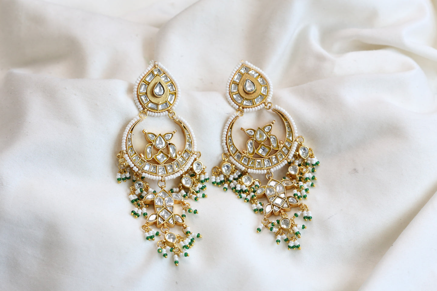 Clear Kundan Jadau Chandbaali Earrings