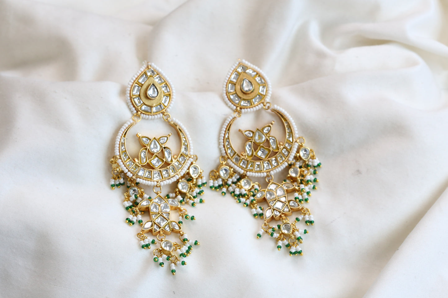 Clear Kundan Jadau Chandbaali Earrings