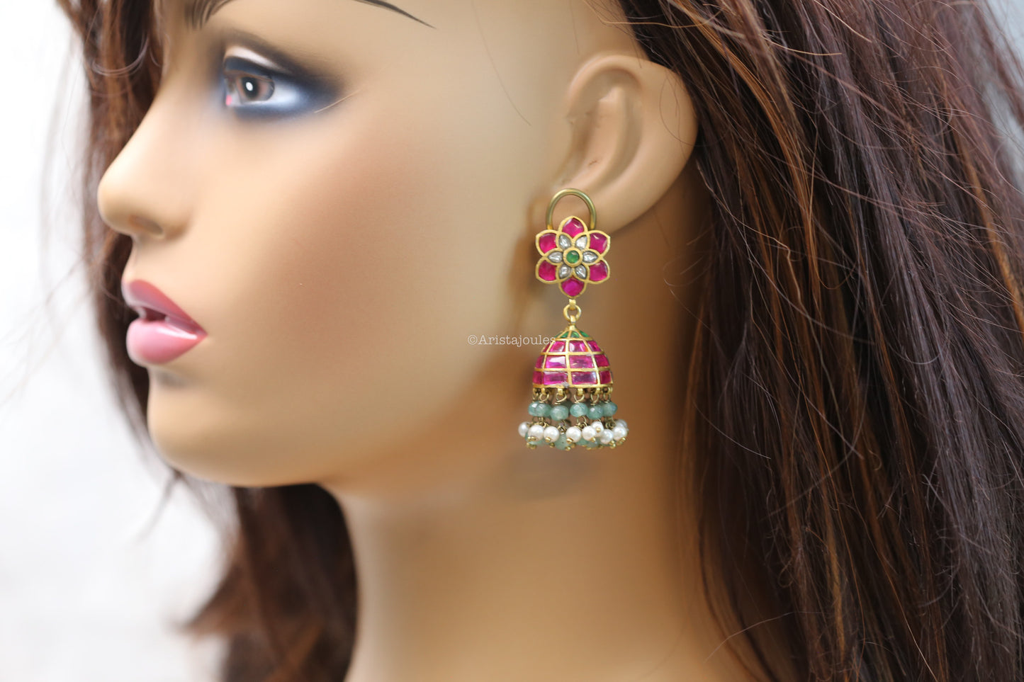 Vintage Polish Manek Ruby Talpe Jadau Jhumka