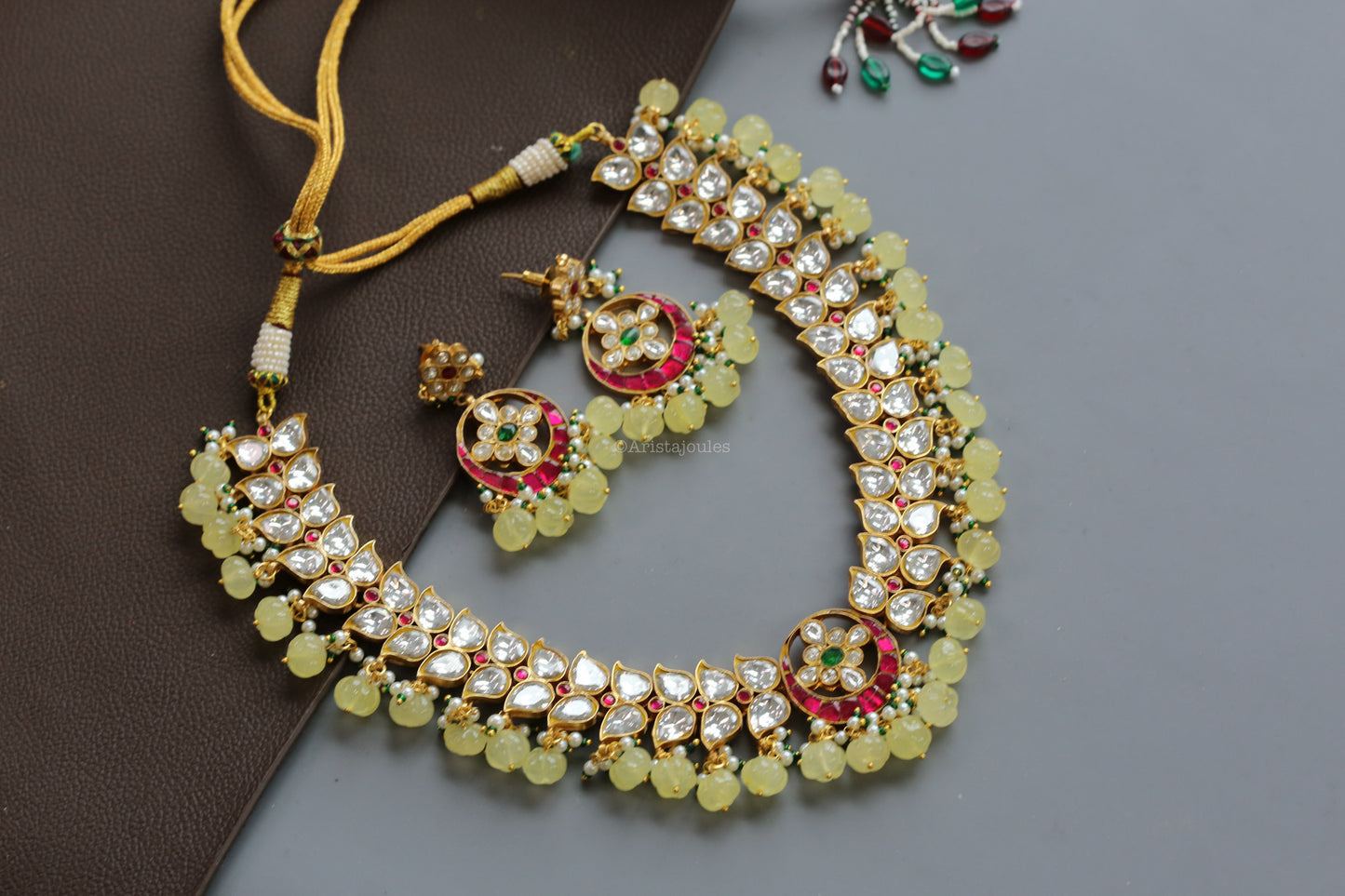 Takkar Jadau Kundan Necklace -Yellow Strawberry Quartz