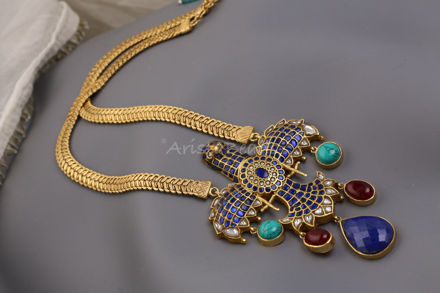 Designer Garuda Semiprecious Fusion Necklace in Matt Gold (103-86)