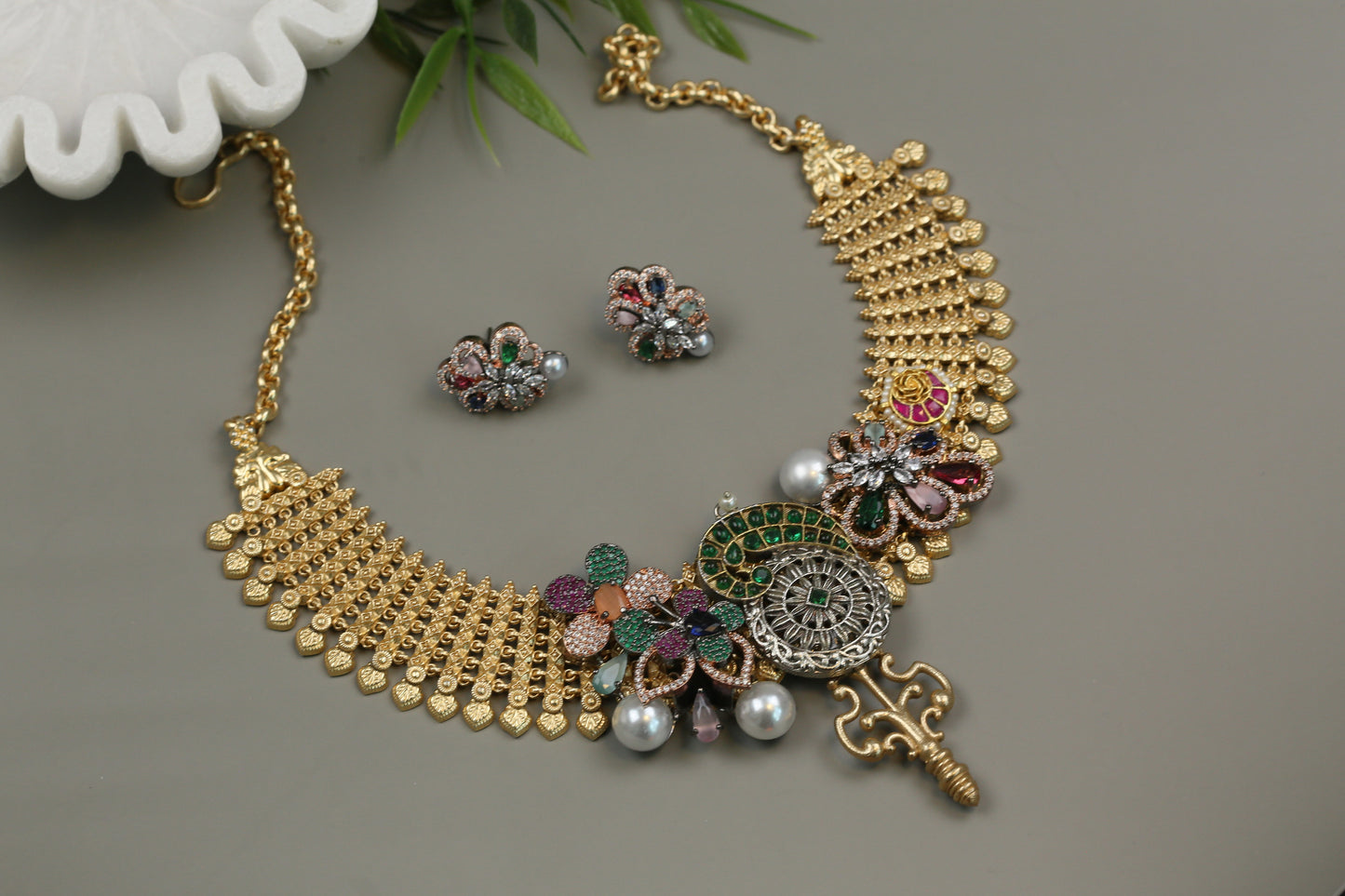 Radha Fusion Necklace (104-23) - Green
