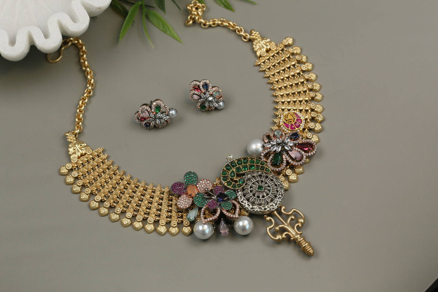 Radha Fusion Necklace (104-23) - Green