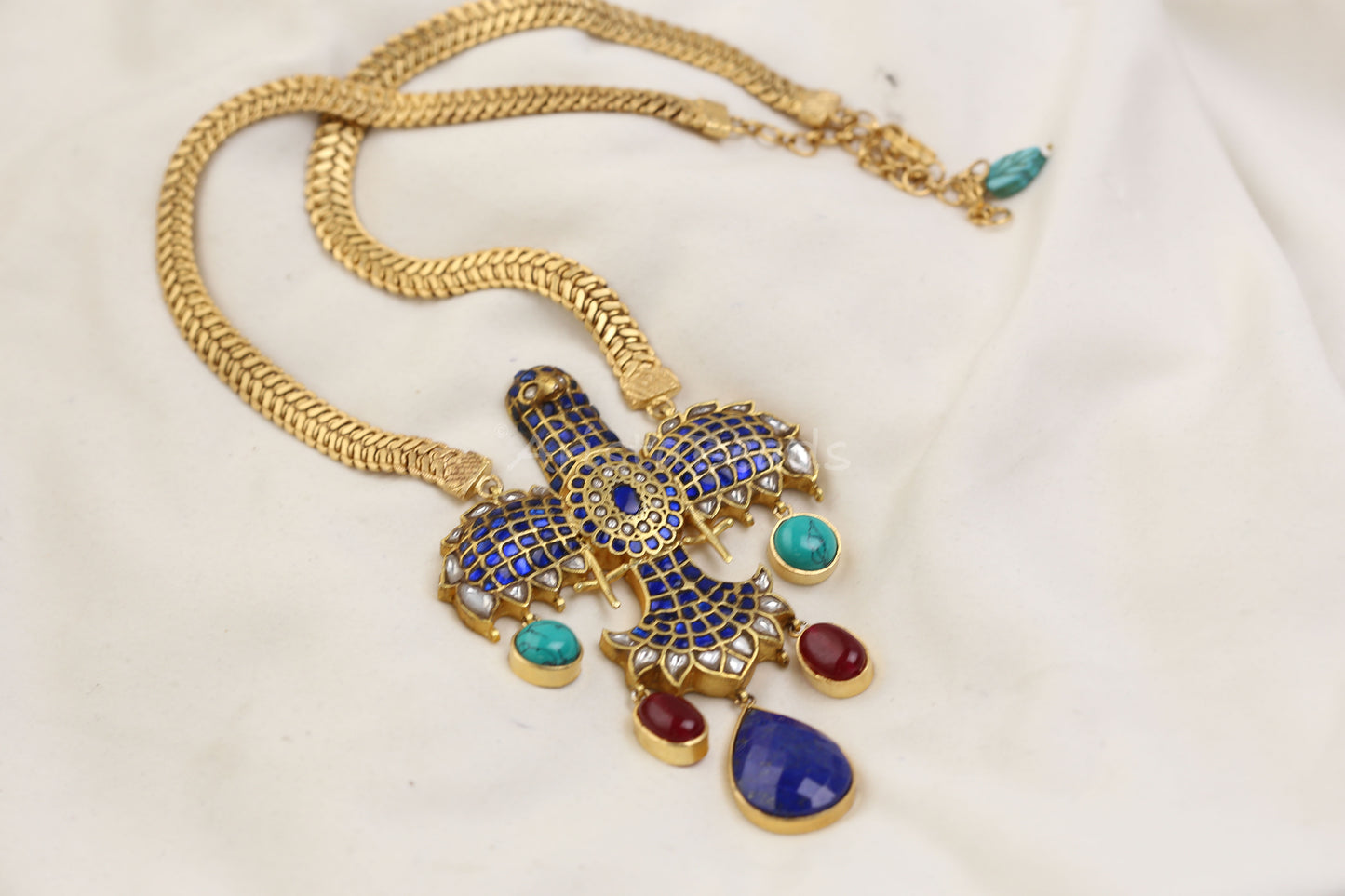 Designer Garuda Semiprecious Fusion Necklace in Matt Gold (103-86)