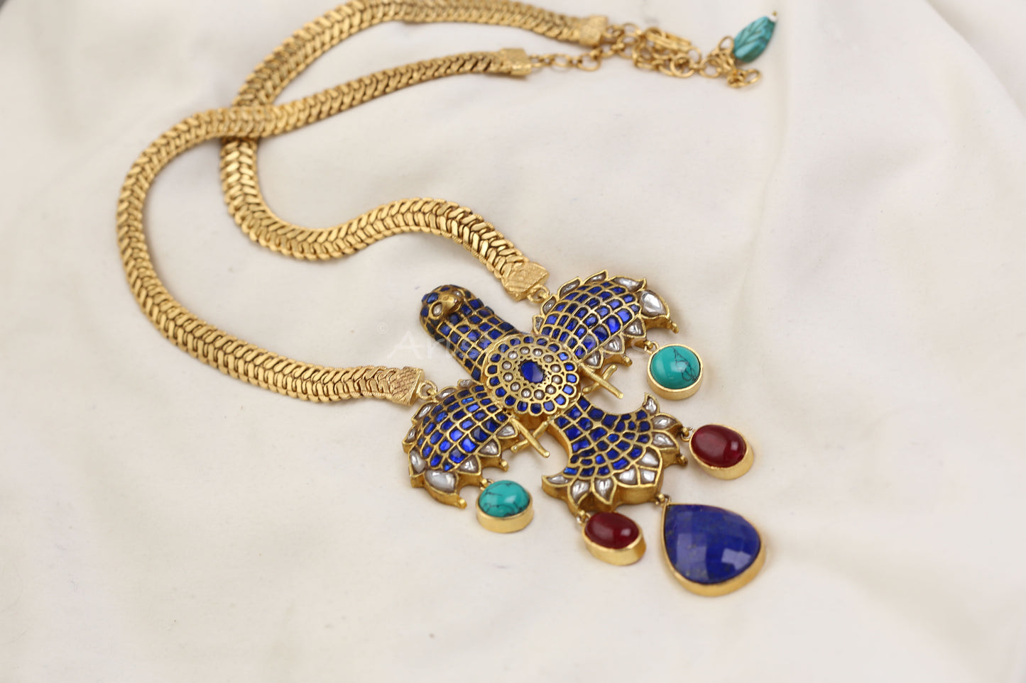 Designer Garuda Semiprecious Fusion Necklace in Matt Gold (103-86)