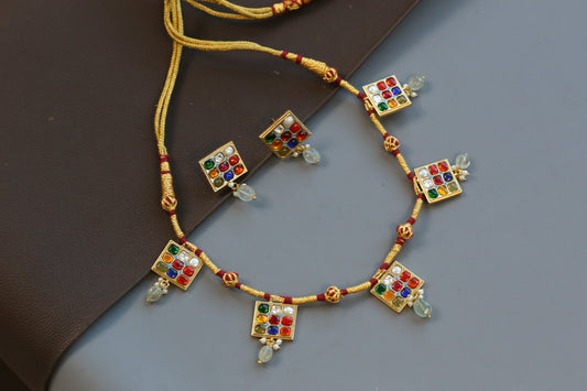 Navratan Jadau Kundan Necklace Set