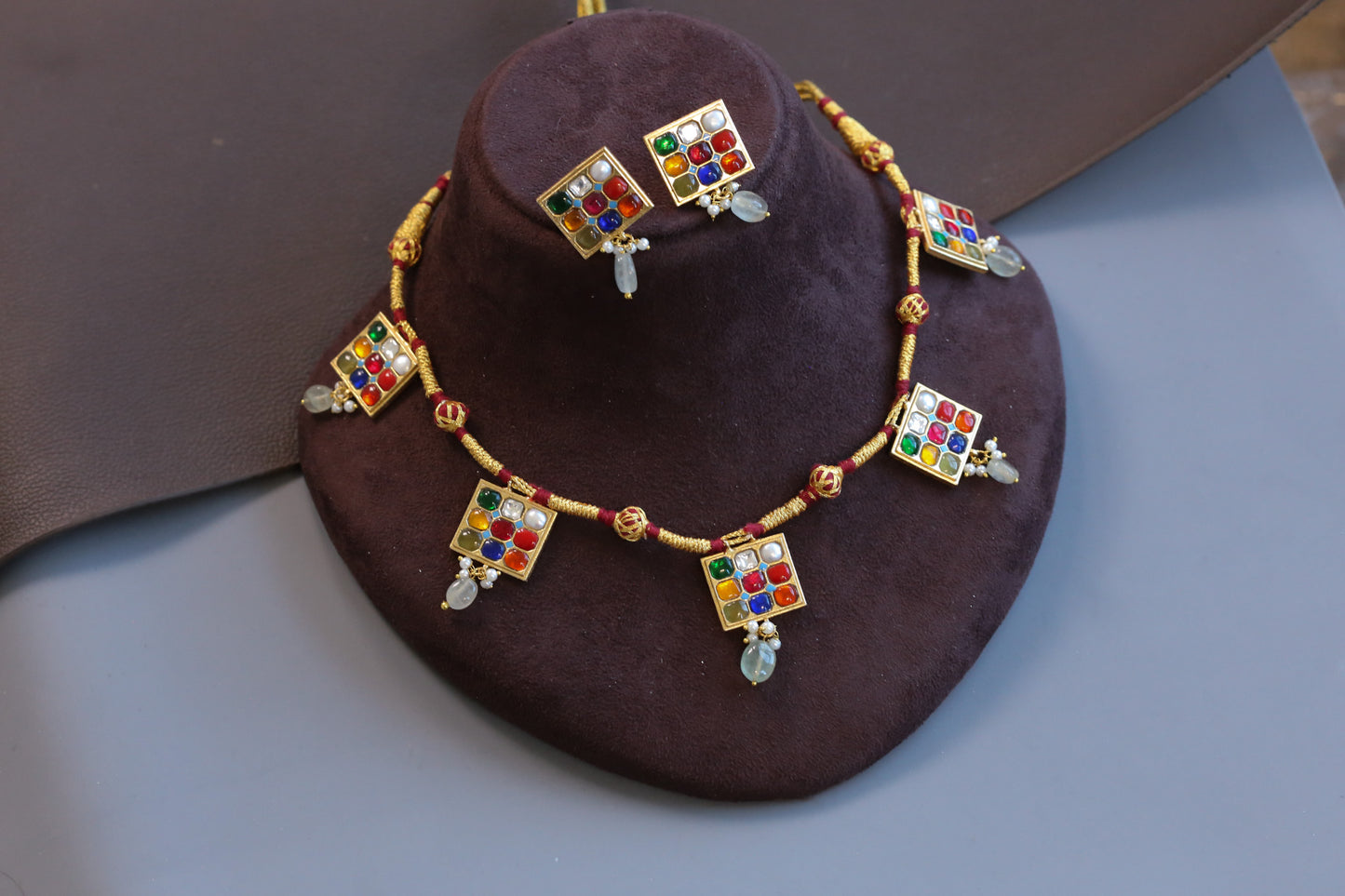 Navratan Jadau Kundan Necklace Set