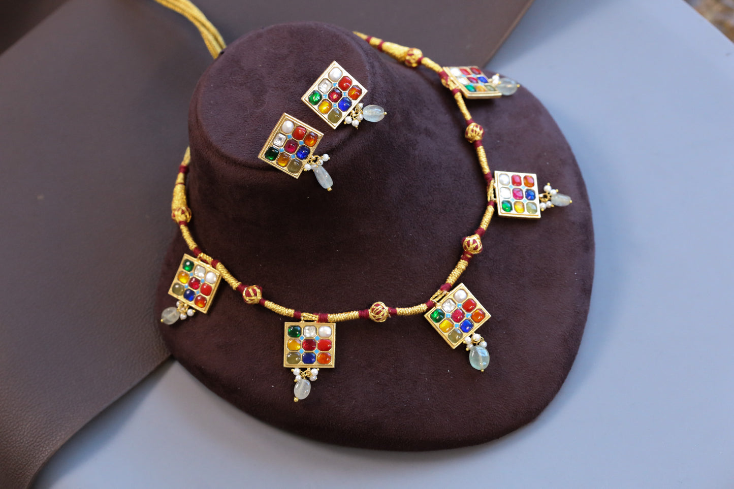 Navratan Jadau Kundan Necklace Set
