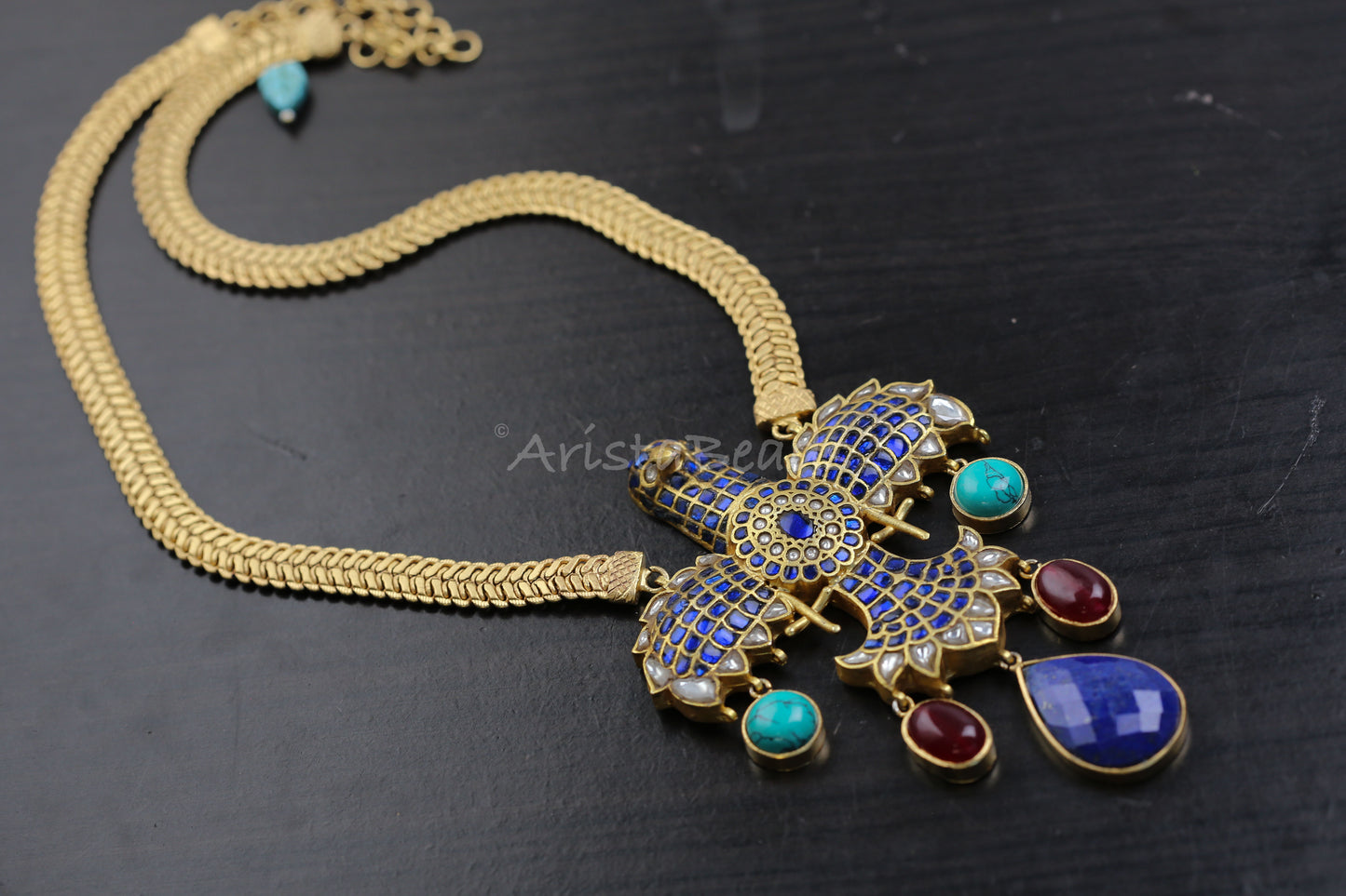 Designer Garuda Semiprecious Fusion Necklace in Matt Gold (103-86)