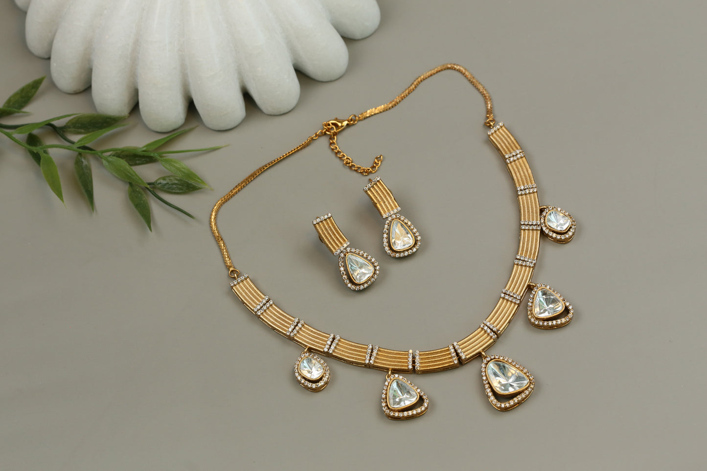 Naina Matt Gold CZ & Polki Set (104-28)