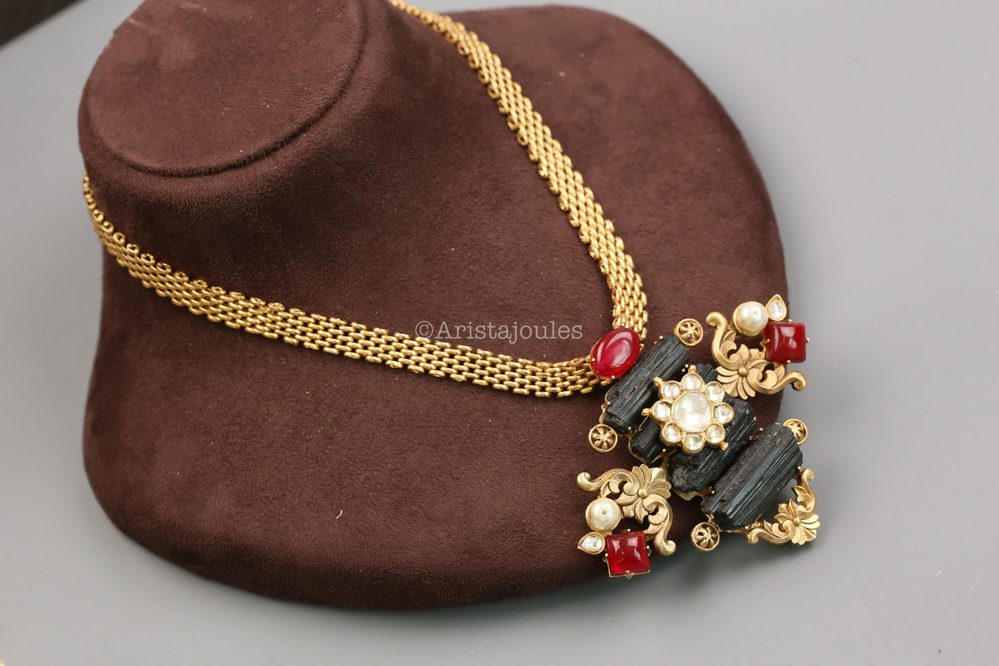 Evika Designer Rough Garnet & Kundan Necklace